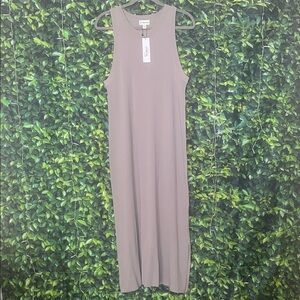 The Drop Tan Gray Taupe Midi Dress with Side Splits - PTP 17-20